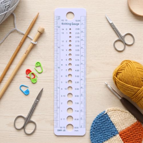 Eujgoov Knitting Needle Gauge Ruler Durable Plastic Sewing Knitting Tools 2-10mm Measurement Easy to Read Carry for Crocheters