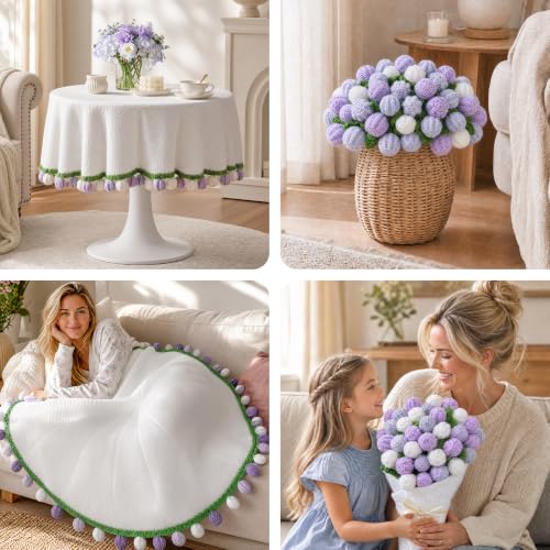 Ivydale Crochet Flower Bouquet Throw Blanket - color: Purple Tulip
