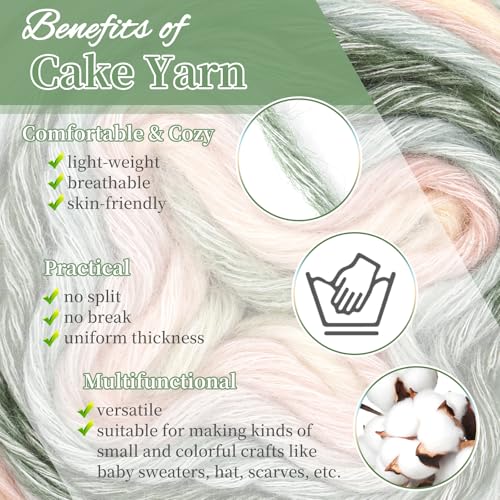 Aeelike Cake Yarn for Crocheting, Soft Ombre Crochet Yarn, Pink Green | 3 PCS #3 Light weight 100g(3.52oz) 245m( 267yards), 60% Cotton Blend Gradient Yarn for Blanket Scarves DIY Crafts, Ideal Gift - color: Pink Green Gradient, size: 3 pcs