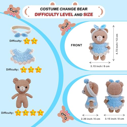 LoopMap Amigurumi Crochet Kit for Beginners with Removable Dress & Video Tutorials, DIY Bear Making Kit Includes Premium Yarn & Tools, Creative Gift for Adults Teens (Blue) - color: blue, style: Bear K01