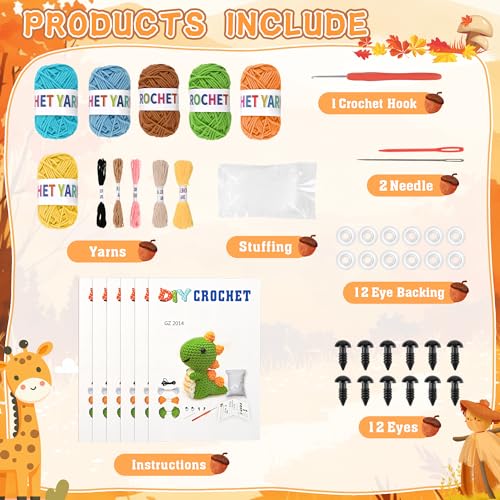 Asopetch 6Pcs Crochet Kit for Beginners, DIY Craft for Adults and Kids, Great Gife for Crochet Lovers, Crocheting Animal Kits with Step by Step Videos,Yarn,Crochet Hook,Birthday, Holiday Gift