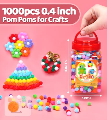 Praisebank Pink Pom Poms, 1cm/0.4inch, Pompom Balls for Arts & Crafts, Soft and Fluffy Craft Pompoms, Party & Festival Decorations, 1000pcs . - size: 0.4inch/1cm, style: Pink