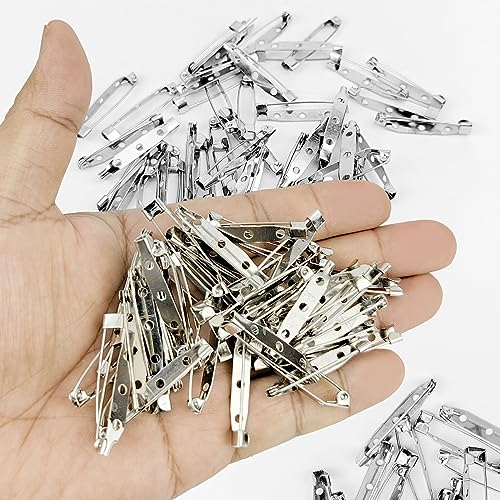 50 Pcs Silver Bar Pins, Safety Pins - Secure Back Clasp - Reliable Brooch Pins for Various Uses Locking Pins Backs Safety Clasp Brooch (35MM, Silver) - size: 35MM