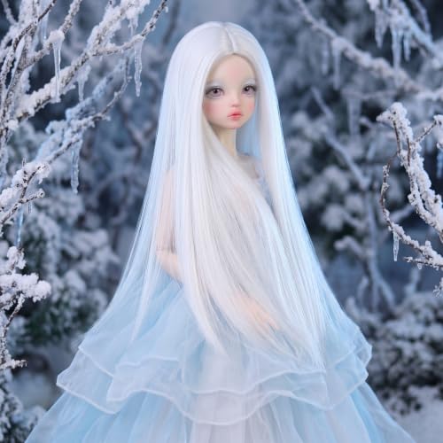 Long Straight 8-9" 1/3 BJD MSD DOD Pullip Dollfie Wig Centre Parting DIY Making Hair Accessories - color: White