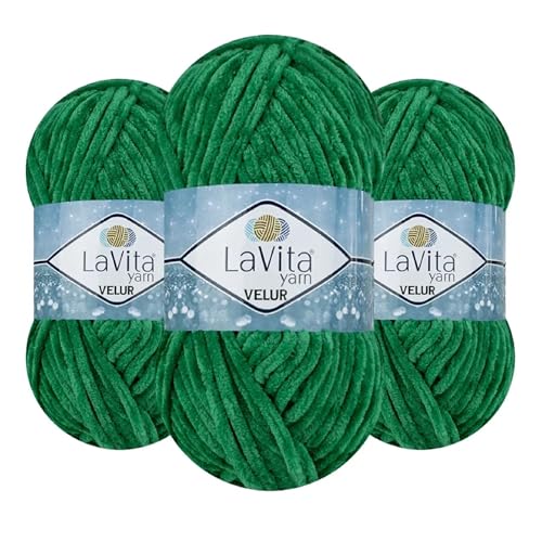 LaVita Velur Chenille Yarn – Soft Chunky Polyester Yarn for Knitting & Crochet, 10.5 oz (300g), 394 Yards, Anti-Pilling, for Blankets, Amigurumi & Baby Projects, 3 Pack - color: 8122