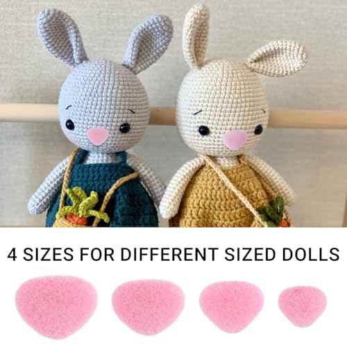 Winsyison 32pcs Craft Noses with Washers for Amigurumi, Pink | Plastic, Crochet Noses, Mix‑Size Flocking Craft Parts Accessories for Plush Crochet Puppet Animal Handmade Projects