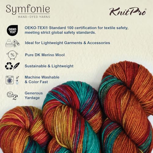 KnitPro Symfonie DK Weight Merino Wool Yarn 240yds, 100g, Party Lights | 100% Extrafine Merino, Hand Dyed, OEKO-TEX Certified, Superwash, Colorfast, #3 Yarn Skein for Knitting & Crochet - color: Party Lights
