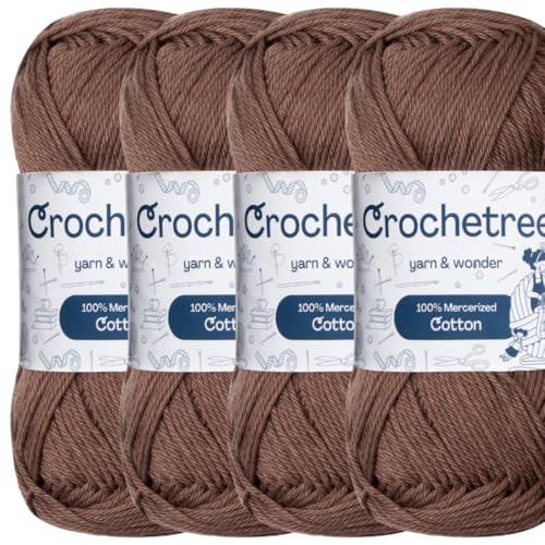 Mercerized Cotton Yarn – Fingering Weight 4-Ply, Each 1.76 oz (50g) / 136 yds (125 m), High-Gloss, Anti-Splitting, Fade-Resistant for Crochet & Knitting, Deep Mahogany (Pack of 4) - color: Deep Mahogany