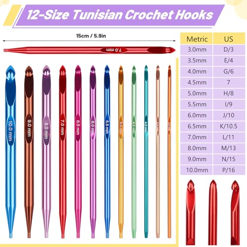Coopay Tunisian Crochet Hooks Set with 4 Cables, Long Crochet Hooks | 12-Size (3.0mm-10.0mm) Interchangeable Crochet Hooks, Smooth & Ergonomic, Perfect for Crocheting Blankets, Dolls, Shawls - color: Interchangeable Tunisian Set With Cables