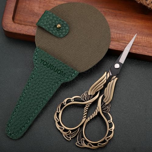 YOUGUOM Embroidery Scissors with Cover, Mini Sewing Shears | Small, Sharp, Precision, for Needlework, Cross Stitch, Crochet, Threading, Artwork, 4.3in, Craft DIY Tools, Left/Right Handed - color: Bronze
