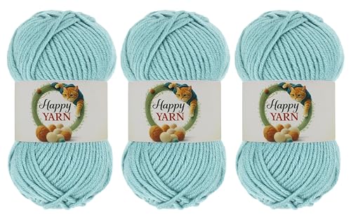 Sunny Cat Happy Yarn 50% Wool Yarn for Knitting & Crochet 3 x 3.5oz/100g, #5 Bulky Weight 3 x 120 Yards Soft Yarn for Sweaters Hats & Scarves Made in Turkey (Aqua Mist 74064) - color: Aqua Mist 74064