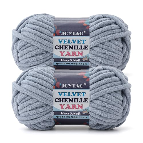 2 Pack Chunky Chenille Yarn for Crocheting and Knitting Beginners,Thick Bulky Plush Fluffy Velvet Soft Baby Blanket Crochet Chenille Yarn for Crocheting Blankets/Amigurumi/DIY Crafts(Grey - color: Grey