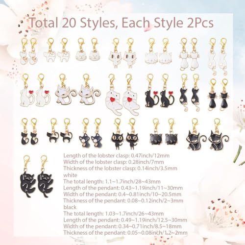 SUNNYCLUE 1 Box 40Pcs 10 Styles Stitch Markers Cats Crochet Cat Charm Alloy Enamel Black White Cute Kitty Coquette Gold Lobster Claw Clasps Charm for Weaving Knitting Crocheting DIY Crafts Supplies - style: Cat 3