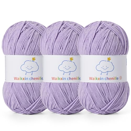 Fluffy Chenille Yarn for Crocheting，Baby Yarn for Crocheting Soft，3 Pack of 100g/3.5oz Velvet Amigurumi Yarn ，Fingering Weight Yarns for Crocheting Baby Blankets、DIY Craft.(3 Light Purple) - color: 3 Light Purple