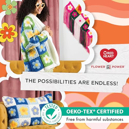 Red Heart All in One Flower Power Crochet Yarn, Red Hot Phlox, 3-Pack | #4 Medium Worsted Weight 100% Acrylic Striping Yarn for Crochet and Knitting, Up to 12 Flower Motifs, 440 yards, 250g/8.8oz - color: Red Hot Phlox