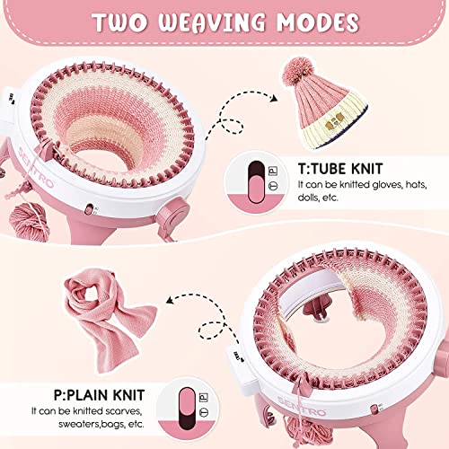SENTRO Knitting Machine 48 Needles, Smart Circular Knitting Machine, Double Knitting Loom Machine for Adults Beginners,DIY Knitting Board Rotating Machine for Hat, Scarves, Socks - color: 48 Pink