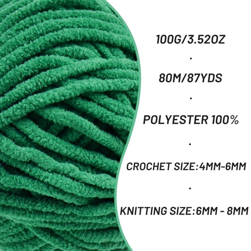 3 Pack Green Chunky Chenille Yarn for Crocheting, Baby Yarn for Crocheting Soft Blanket/Amigurumi, 300g (262yds) Super Bulky Fluffy Velvet Knitting/Crochet Yarn - color: 3 Green