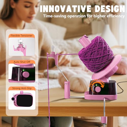 Yarn Winder and Swift, Electric Yarn Ball Winder & Swift Combo for Crocheting, Efficiently Cake with Strong Tension Adjustable Speed Up to 13 oz, Yarn Spinner Wool for Knitting Enthusiast (Pink) - color: Pink Swift Set