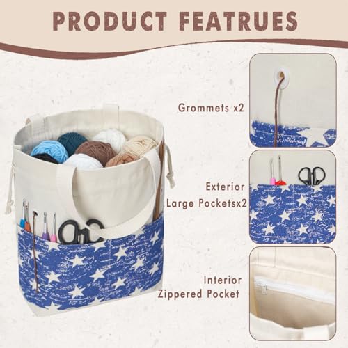 TOGETRUE Yarn Bag, Knitting Crochet Tote Bag, Yarn Storage Bags Organizer, Crochet Bags for Crocheting Project, Store Skein Ball, Short Knitting Needle (Blue) - color: Blue, size: Small