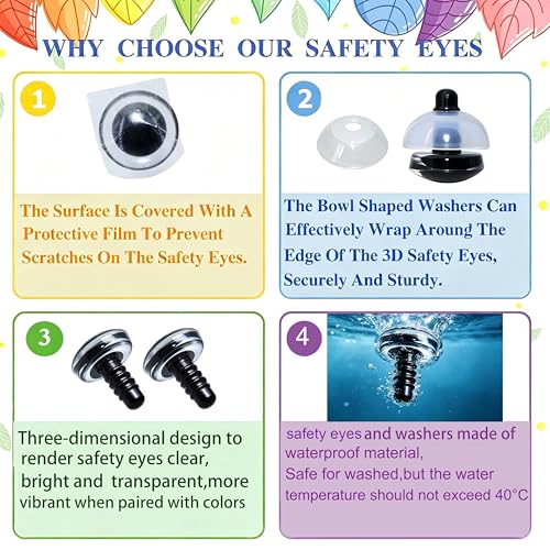 20Pcs 3D Clear Safety Eyes and Washers - Thalinfayi 30mm Round Pupils Safety Eyes Crochet Amigurumi Eyes for DIY Crochet Doll, Amigurumi, Crafts Supplies - color: Round Pupils Safety Eyes, size: 30mm(1.2inch)