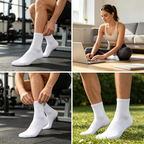Aimery Women’s 6-Pack Ankle Socks - 100% Cotton Cushioned Crew Socks for Women - color: 3 Black + 3 White