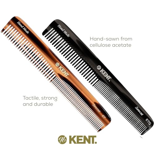Kent 6T-6T G Fine Tooth and Wide Tooth Hair Comb, Handmade Styling Comb for Hair Care, Barber Combs, Beard Combs For Men, Styling Grooming for Men, Women and Kids - color: Multi, size: 2 Pack