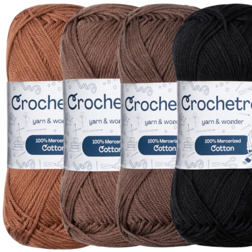 Premium Mercerized Cotton Yarn for Crochet & Knitting – Fingering Weight 4-Ply, 50g (1.76 oz) / 125 m (136 yds), High-Gloss, Anti-Splitting, Fade-Resistant Cotton (Coffee Specials) - color: Coffee Specials