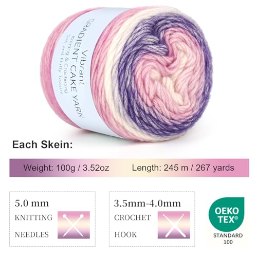Aeelike Cake Yarn for Crocheting, Soft Ombre Crochet Yarn, Purple | 3 PCS #3 Light weight 100g(3.52oz) 245m( 267yards), 60% Cotton Blend Gradient Yarn for Blanket Scarves DIY Crafts, Ideal Gift - color: Purple Gradient, size: 3 pcs