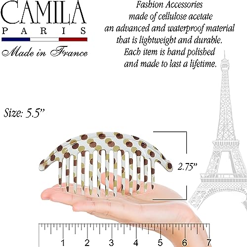 Camila Paris CP1248/2 French Hair Side Combs, Dots Interlocking Combs French Twist Hair Combs, Strong Hold Hair Clips for Women Bun Chignon Up-Do, Styling Girls Hair Accessories, Made in France - color: Dots