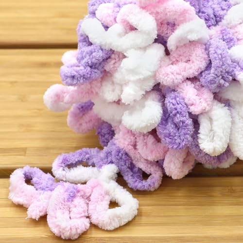 JubileeYarn Fun Finger Loops Yarn - 100g/Skein Jumbo Polyester Team Spirit - Purple Pink White - 5 Skeins - color: 009 Purple Pink White