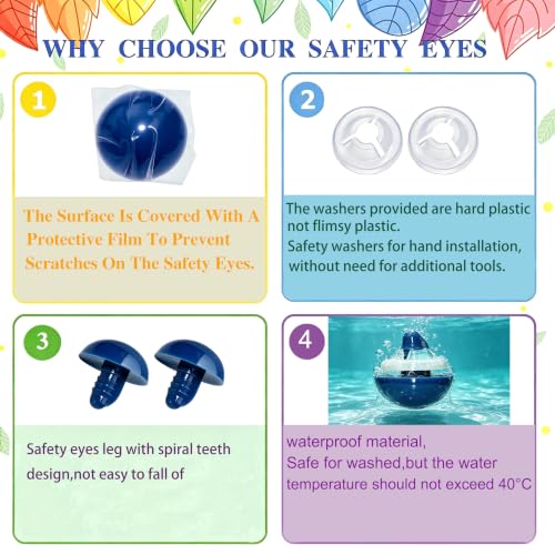 Thalinfayi 24mm Large Safety Eyes Craft Eyes for Amigurumi Crocheting | 60pcs Plastic Safety Eyes and Washers for DIY Crafts Amigurumi Stuffed Animals Handmade Projects. Tool-Free Installation - color: Blue