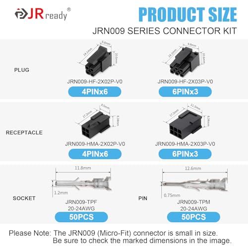 Micro-fit 3.0 4Pin 6Pin Connector Kit Molex Connectors MX 3.0 Dual Rows JRready Wire Power Male Females Housing Plug Connect Compatible with Molex MX 3.0mm Pitch Connector 118Pcs ST6515 - color: 4 6 Pin