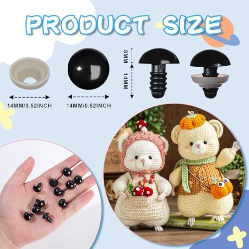 320Pcs Safety Eyes for Crocheting Amigurumi 14mm Craft Doll Eyes | Crochet Animals with Washers, Stuffed Animal Eyes for Plush Dolls Bear Doll Making Supplies - size: 14mm