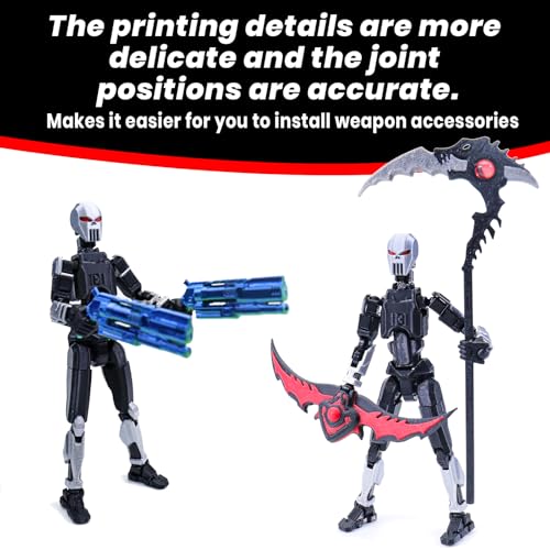 T13 3D Printed Action Figure Set, Articulated Poseable Robot with Death Scythe, Cape and Weapon Accessories, Pre-Assembled for Stop Motion.Dummy 13 (Gray-Black) - color: Gray Black