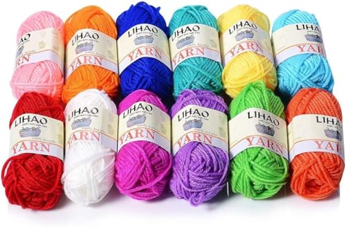 LIHAO 12 Skeins Mini Yarn for Knitting Crochet Craft | 100% Acrylic, Anti-Splitting