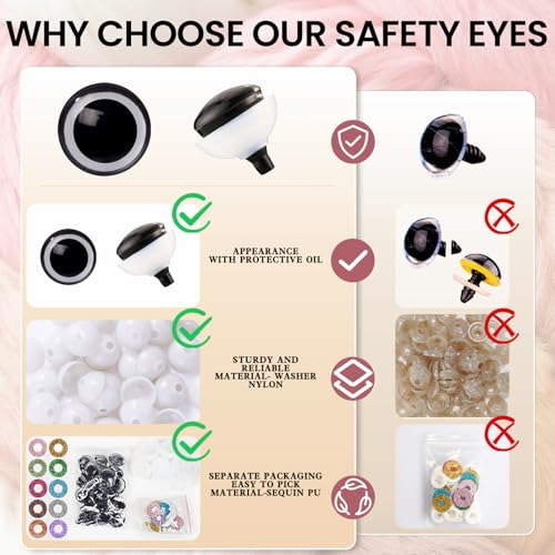 MUCUNNIA 60pcs 10mm 3D Glitter Plastic Safety Eyes for Amigurumi Trapezoid Craft Crochet Doll Eyes with Washers Stuffed Animal Eyes for DIY of Puppet, Bear Plush Animal Halloween Decorations(6 Colors) - size: 10mm