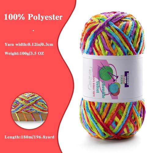 Plush Chunky Chenille Yarn, Fluffy Velvet Yarn for Crocheting, Soft Thick Bulky Yarn for Knitting and Making Clothes, Hats, Scarves, Blankets, Cushions (3.5oz 196.8yds Each) (Light Blue) - color: Light Blue