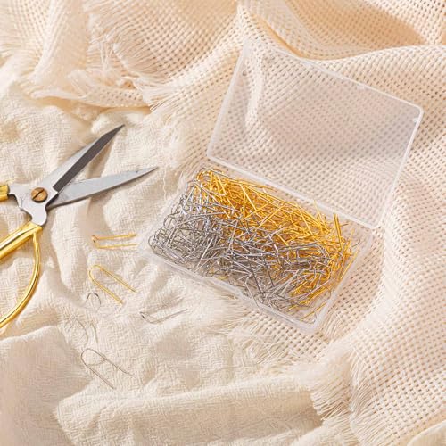 MTLEE 200 Pcs Fork Pins for Quilting Sewing Double Needlecraft Blocking Stainless Steel U-pins for DIY Sewing Jewelry Craft Making, 0.9 x 0.24 Inch - color: Gold Silver