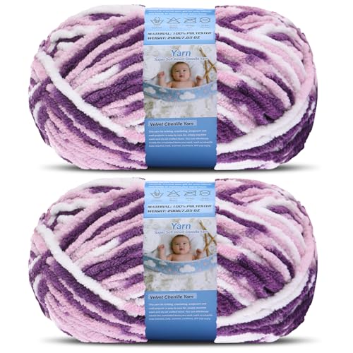 Super Bulky Blanket Yarn for Crocheting - 2 Pack of 200g/7.05oz 174yd/160m Super Soft Chenille Plush Yarn - Bulk Thick Yarns Used for Making Scarves, Baby Blanket, DIY Craft (2, Colorful-F) - color: Colorful-F