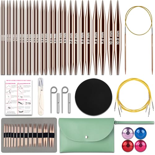 Lewhoo 13 Pairs Circular Knitting Needles Set 3.0~10.mm Rose Gold | Interchangeable Aluminum Round Circular Needle for Knitting with Bag - color: Rose Gold