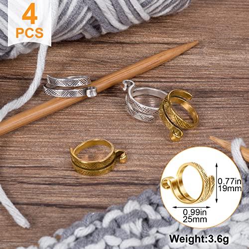 ANCIRS 4 Pack Knitting Crochet Loop Ring for Fingers, Adjustable Crochet Tension Ring, Metal Open Yarn Guide Finger Holders, Knitting Thimbles for Crochet- 2 Gold & 2 Silver - color: 2 Gold+2 Silver