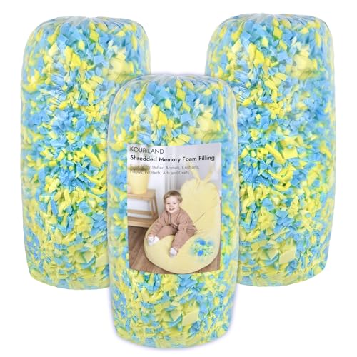 15LBS Bean Bag Filler – Shredded Memory Foam Refill | with Cooling Gel, Soft & High Resilience Foam Filling for Bean Bag Chair, Couch Cushion, Pillow, Dog Bed & DIY Crafts - color: Blue and Yellow, size: 15 LBS