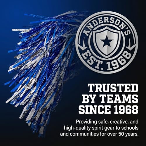 Metallic Blue & Silver Foil Textured Cheerleader Pom Poms- Pack of 10 | Anderson's Metallic Pom Pom School Spirit Shakers, Football, Basketball, Homecoming, Team Party, Performance, Fan Celebration - color: Blue & Silver Foil