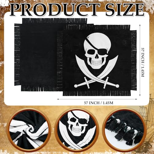 Chumia 2 Pcs/1 Set Pirate Tie Blankets Craft Kit 57 x 57 Inch Jolly Roger DIY No Sew Fleece Blanket Skull No Sew Fabric Grunge Skeleton Tie Knot Throw Craft Gift for Pirate Themed Birthday Party Favor - style: Skull