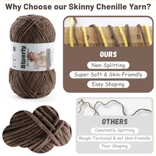 Skinny Chenille Yarn for Crocheting and Knitting, 6 Pack of 50g/158yds - 948yd Total, Soft Fluffy Yarn for Crochet Amigurum & Baby Blankets, Thin Chenille #2 Plush Crochet Yarn (6, Golden Yellow) - color: Golden Yellow