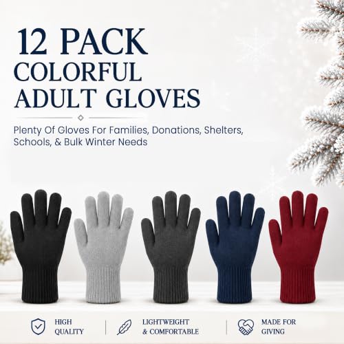 Yacht & Smith Wholesale Beanie and Glove Winter Bulk Kit, Kids Adults Bulk Sets, Homeless Donation Shelters - color: 12 Pairs Adult Assorted Gloves