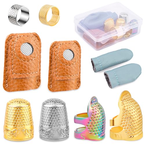 10 Pcs Sewing Thimbles for Hand Sewing, Leather Thimbles | with Metal Sewing Finger Protector, Thimbles for Hand Embroidery Thimble Ring for Hand Quilting DIY Craft Tools - size: 10pcs