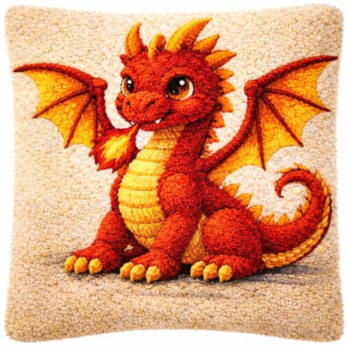 YOOTOM Latch Hook Pillow Kits,Cushion Cover Making Crafts | 17"x17" Pre-printed Latch Hook Kits,All-in-one DIY crochet Pillow Cover Making Crafts for Adult Beginners - color: Dragon with wings