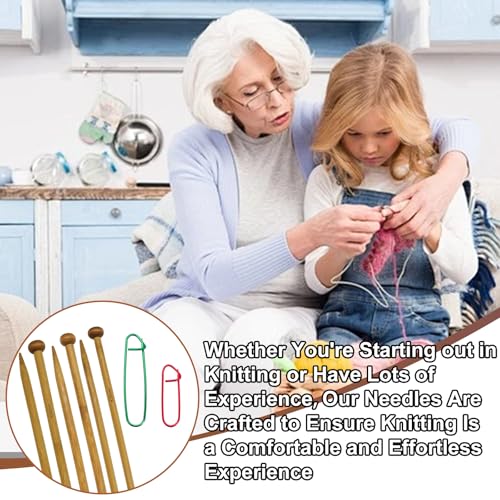 7 Pairs Bamboo Knitting Needles Set, Smooth Long Wooden Knitting Needles Single Point Straight Wood for Scarves, Blankets, Hats – Gift for Knitting Enthusiasts/Beginners - color: Single needle