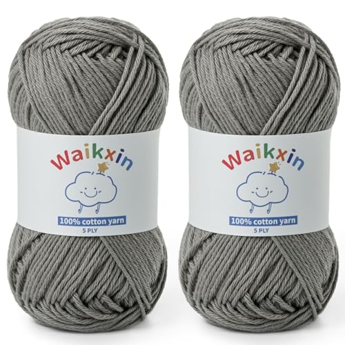 Cotton Yarn for Crocheting - 262.4yds / 3.52oz Baby Yarn for Crocheting Soft - 100% Milk Cotton Yarn 5 Ply Crochet Amigurumi Yarn for Crafts&Puzzle/Socks/Hats(2 Grey) - color: 2 Grey